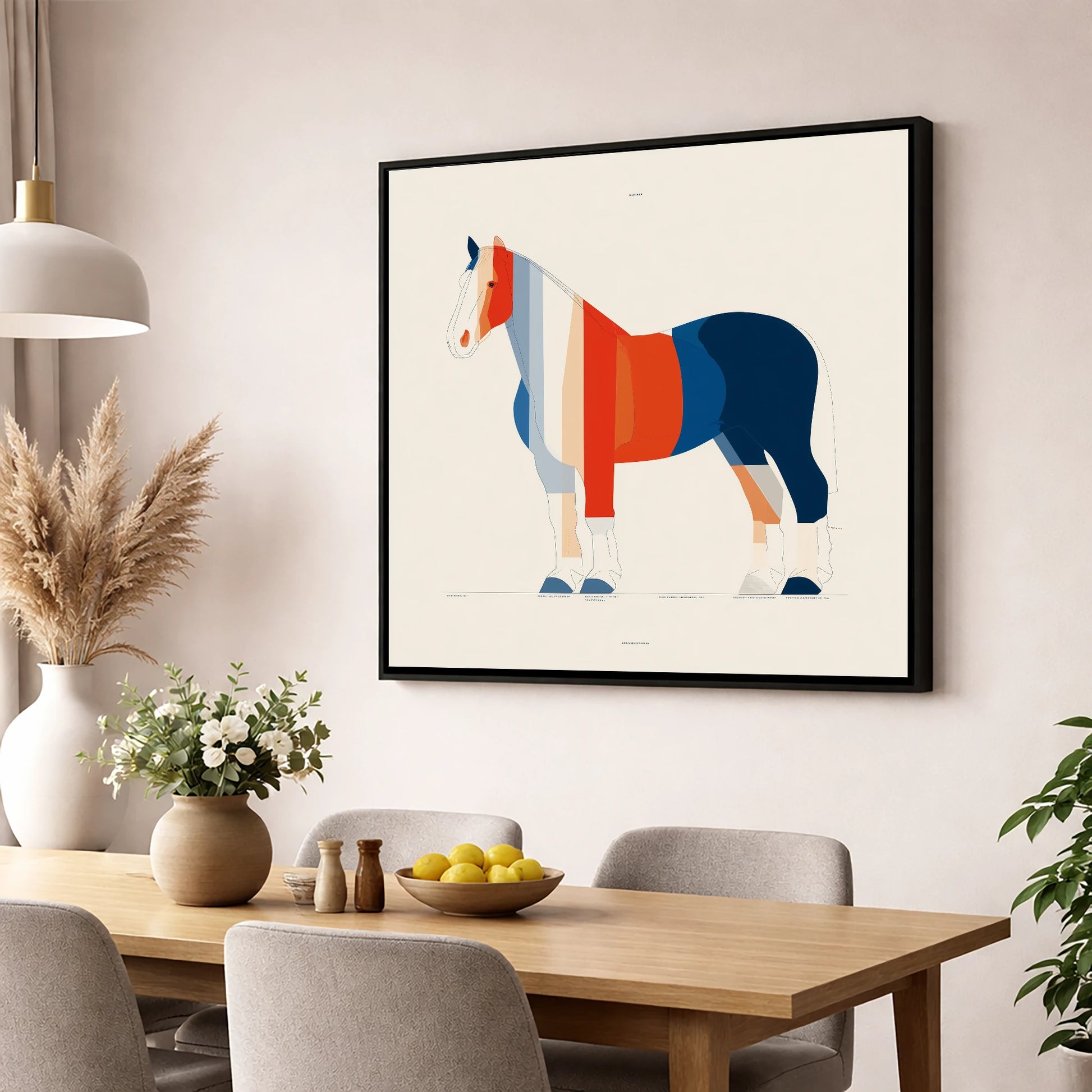 Modernist Equine Silhouette horse breed wall art displayed in a dining room