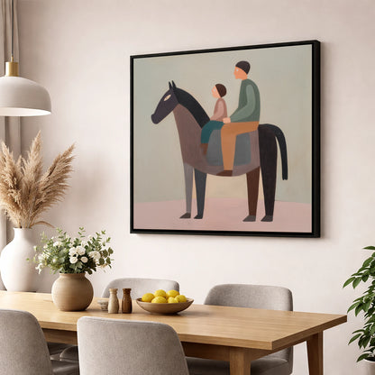 The Quiet Hack horse & rider wall art displayed in a dining room