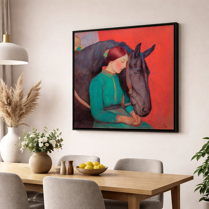 Silent Understanding horse & rider wall art displayed in a dining room