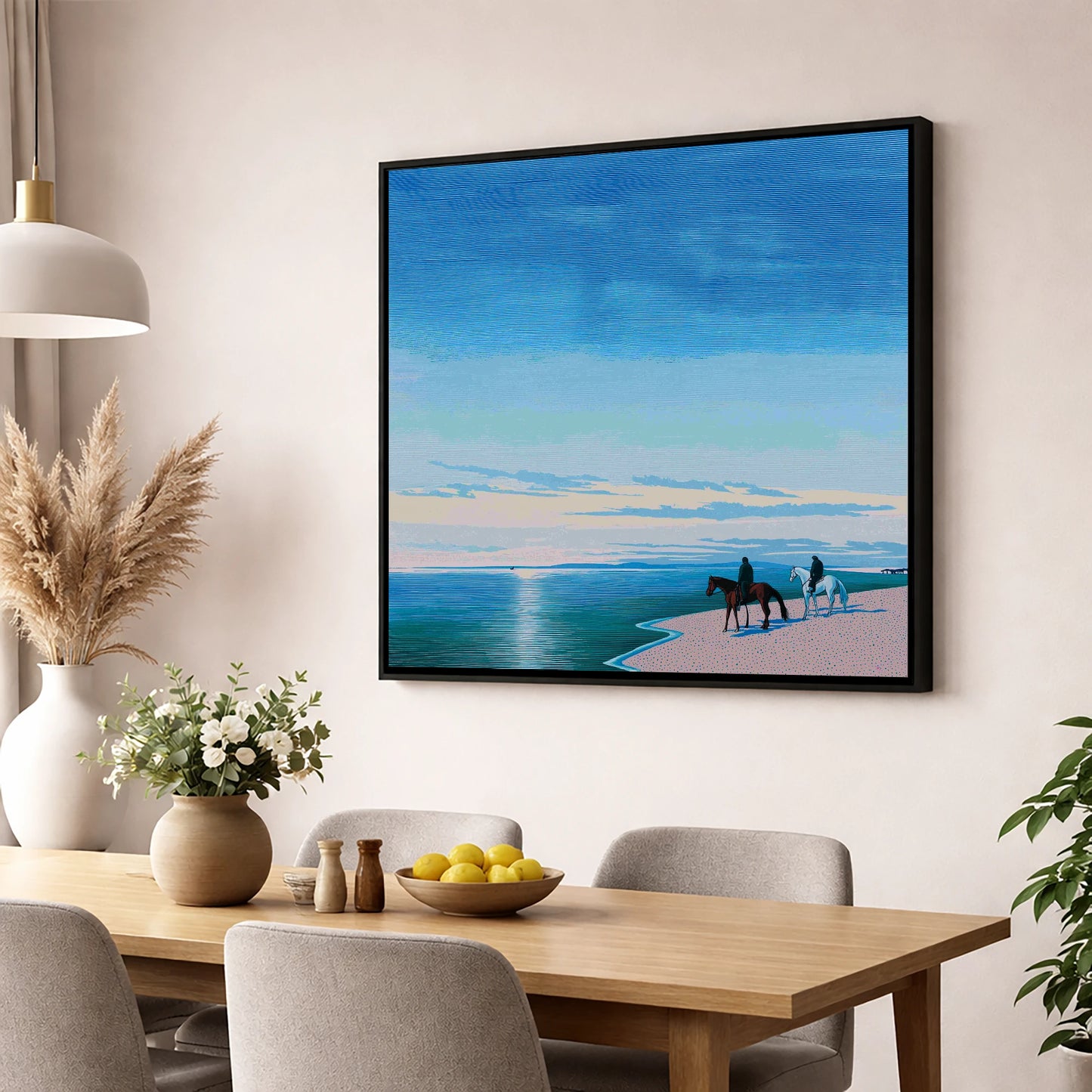 Horizon Bound horse landscape wall art displayed in a dining room