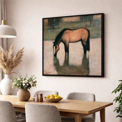 Quiet Reflection horse portrait wall art displayed in a dining room