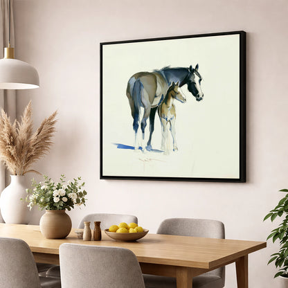 Gentle Guidance mare & foal wall art displayed in a dining room