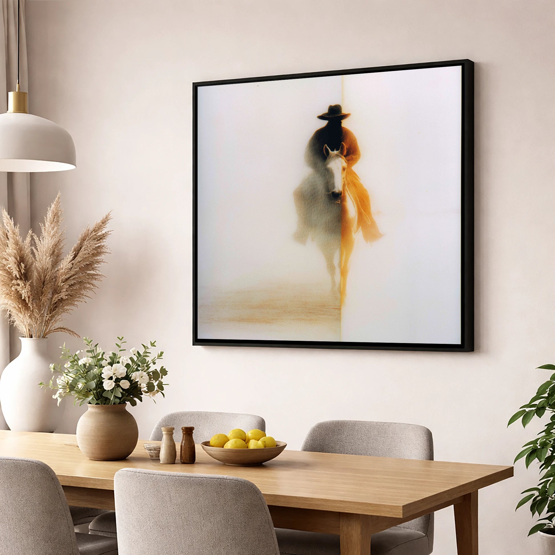 Western Mirage western horse wall art displayed in a dining room