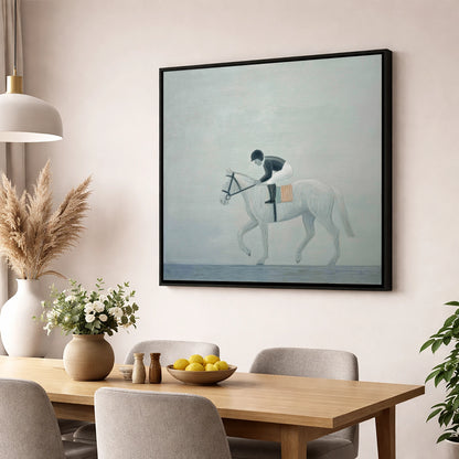 The Quiet Contender racing horse wall art displayed in a dining room