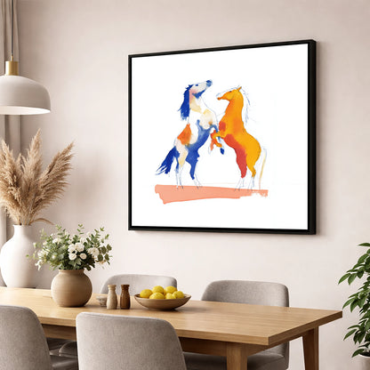 Clash of Colours wild horses wall art displayed in a dining room