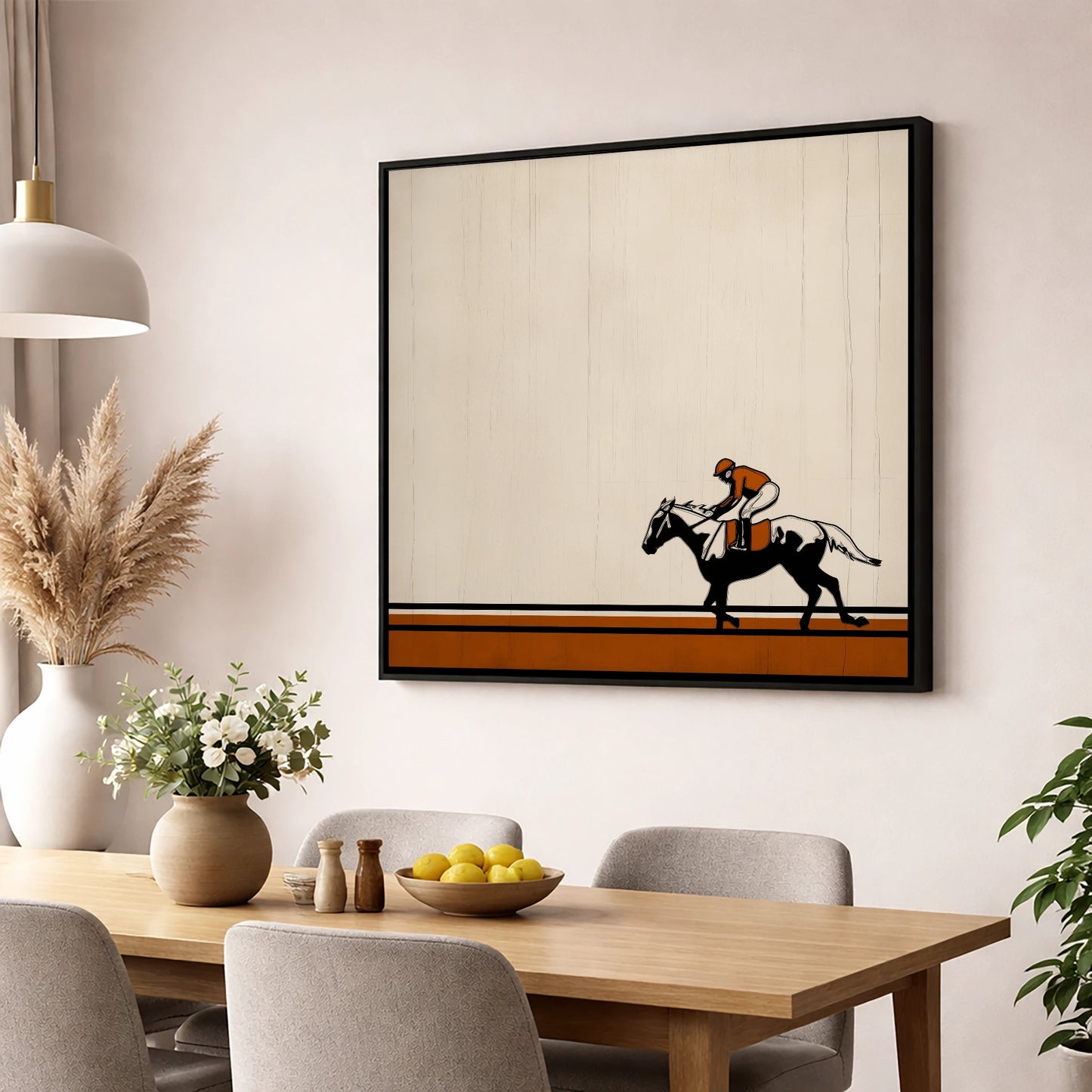 The Final Furlong racing horse wall art displayed in a dining room