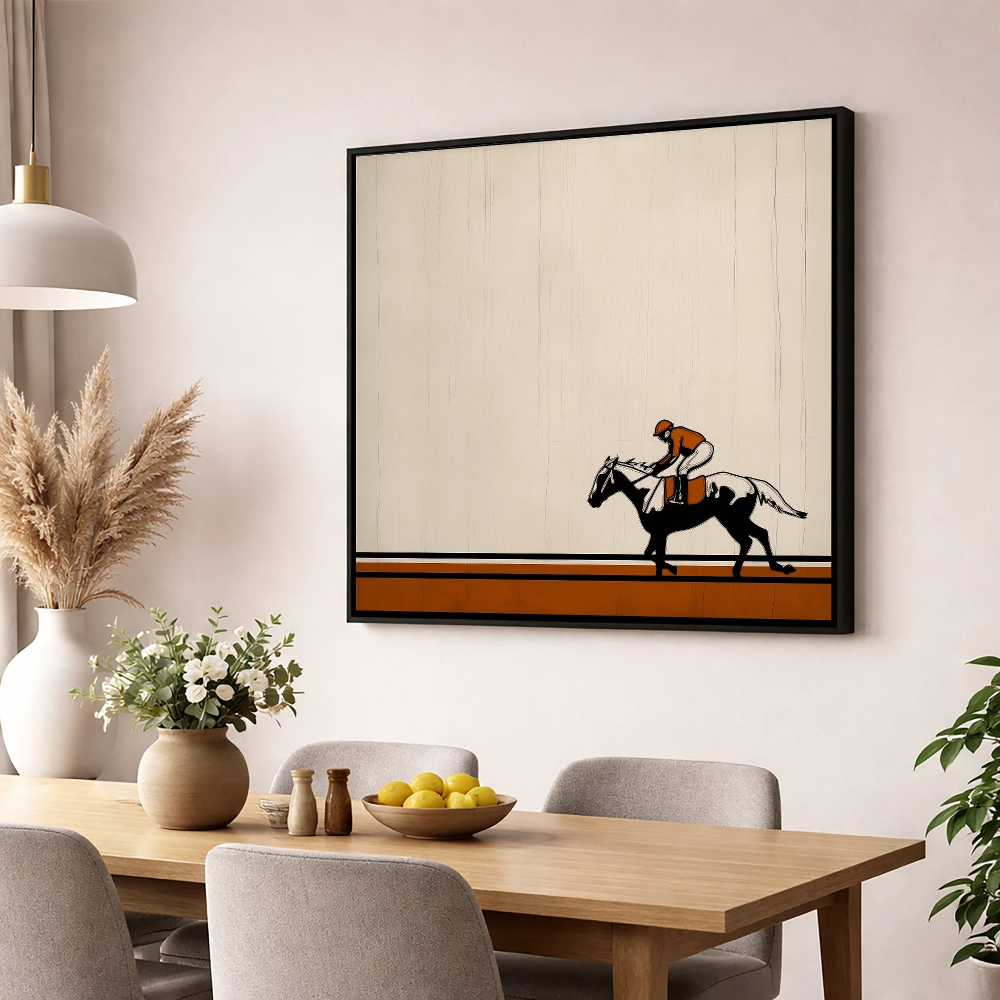 The Final Furlong racing horse wall art displayed in a dining room