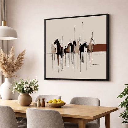 Shadows of the Herd wild horses wall art displayed in a dining room