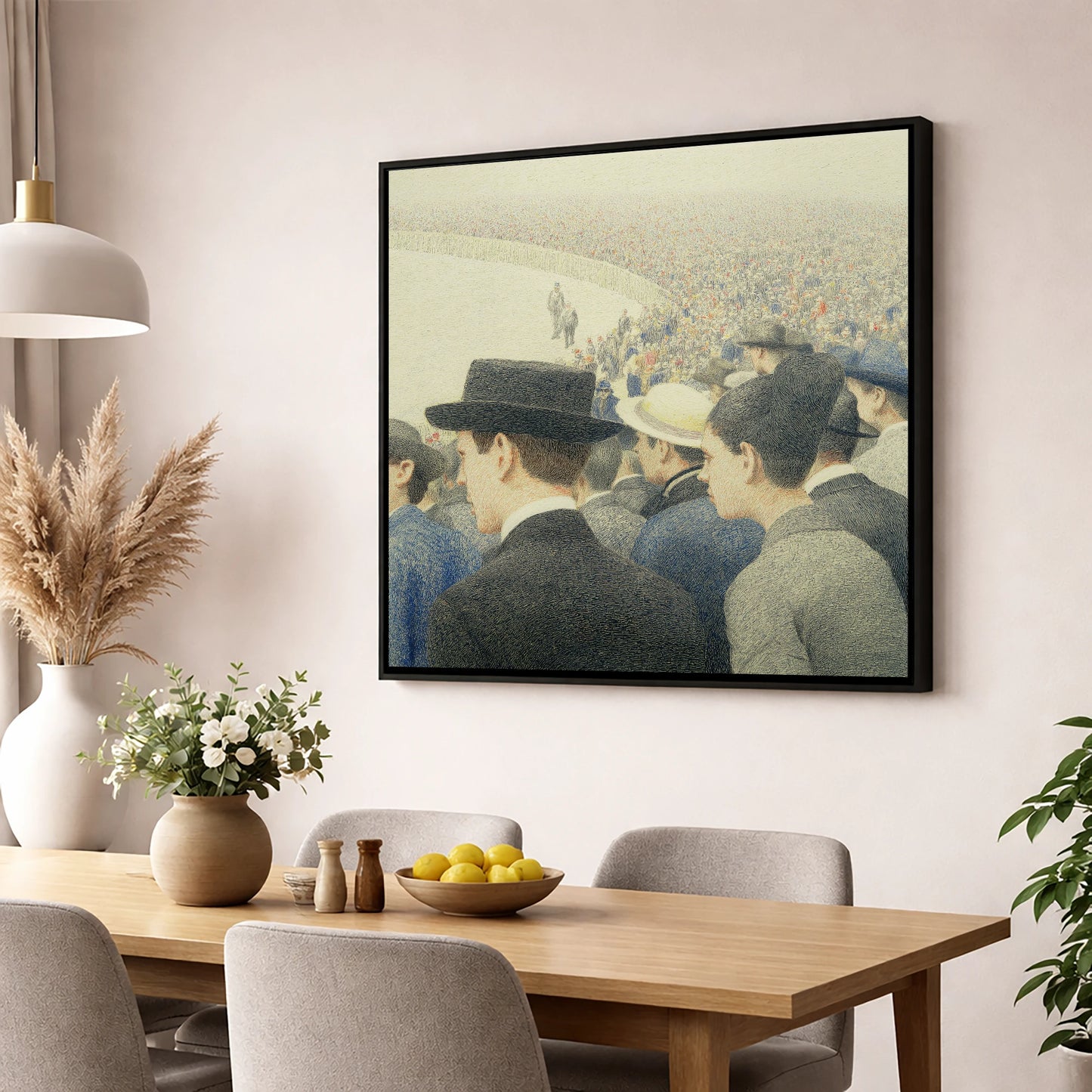 Anticipation at the Rail racing horse wall art displayed in a dining room