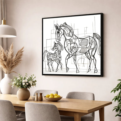 Linear Connection mare & foal wall art displayed in a dining room