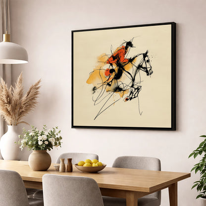 Vivid Leap show jumping horse wall art displayed in a dining room