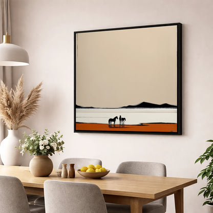 Silhouetted Horizons horse landscape wall art displayed in a dining room