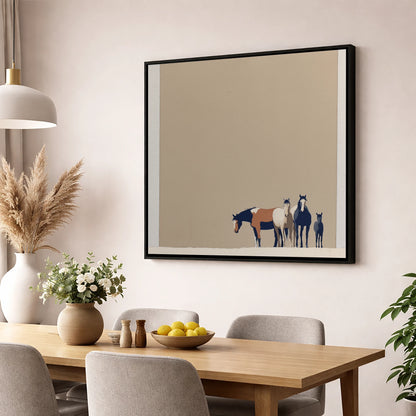 Quiet Desert Herd wild horses wall art displayed in a dining room
