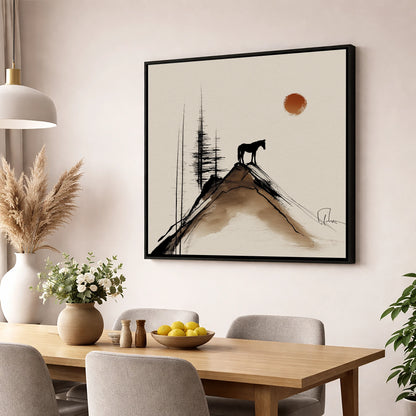 The Mountain Sentinel horse landscape wall art displayed in a dining room