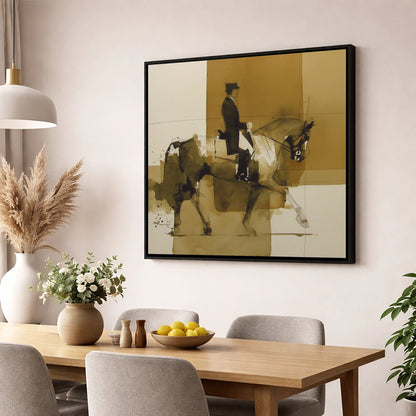 Mastery in Motion dressage horse wall art displayed in a dining room