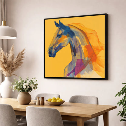 Vibrant Cobalt Contours horse breed wall art displayed in a dining room