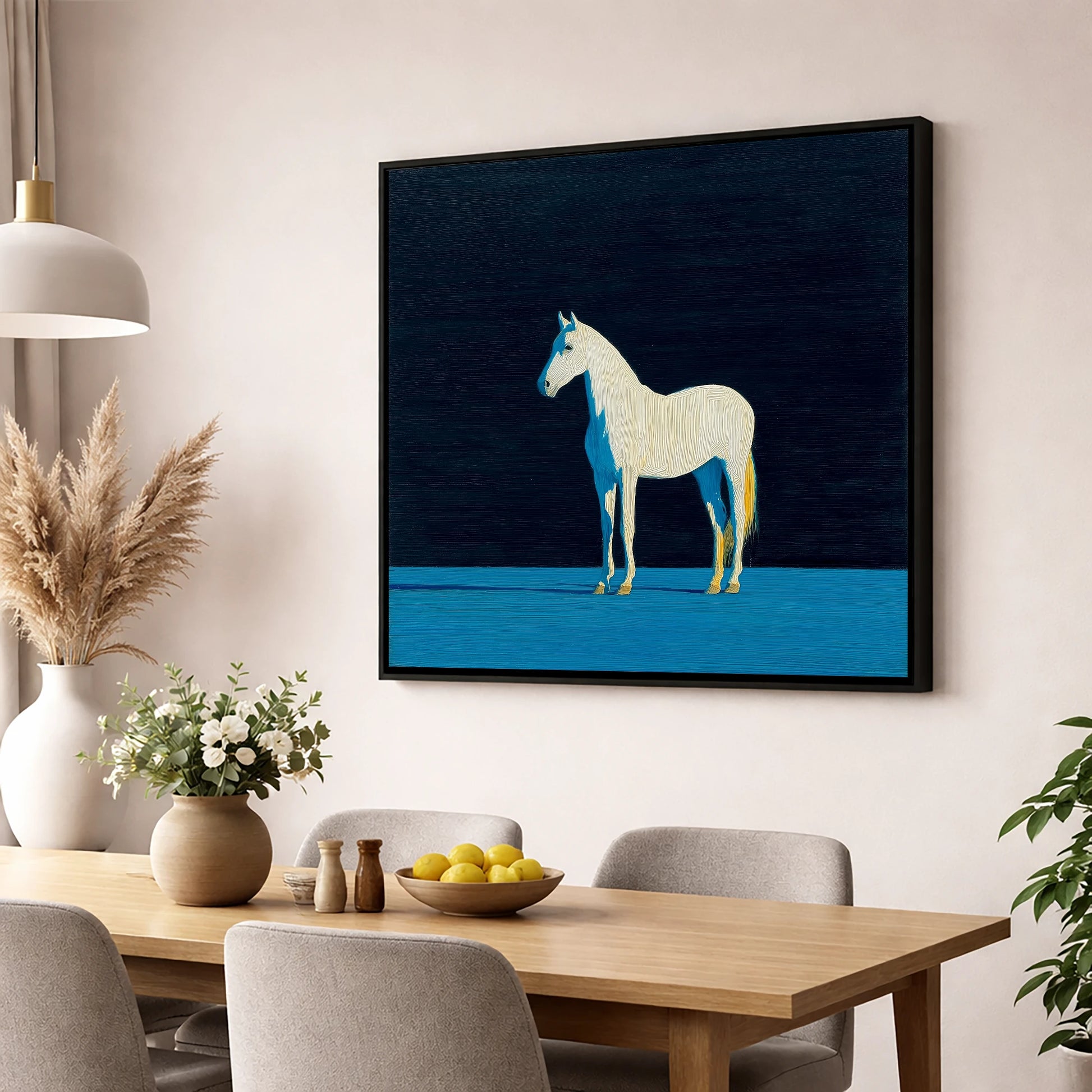 Azure Shadow Equine horse breed wall art displayed in a dining room