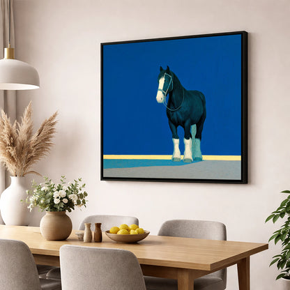 The Cobalt Shire horse breed wall art displayed in a dining room