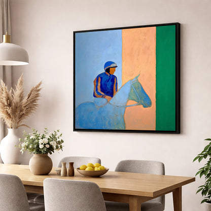 Paddock Serenity racing horse wall art displayed in a dining room