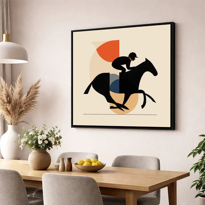Retro Racing Silhouette racing horse wall art displayed in a dining room