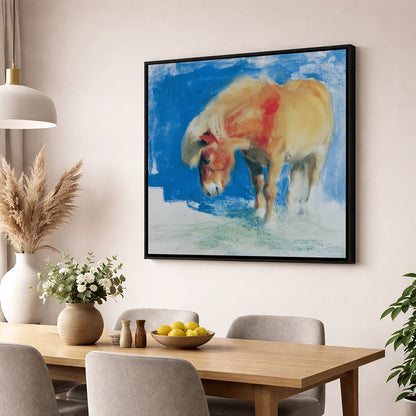 Golden Grazing Pony horse breed wall art displayed in a dining room