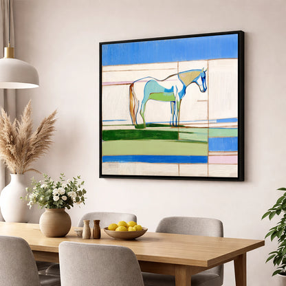 Architectural Equine Form horse portrait wall art displayed in a dining room