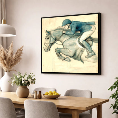 The Perfect Arc show jumping horse wall art displayed in a dining room