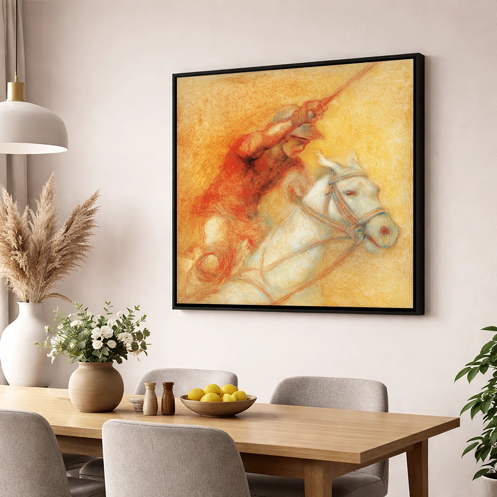 Heat of the Chukka polo horse wall art displayed in a dining room