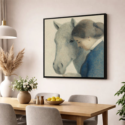 The Silent Understanding horse & rider wall art displayed in a dining room