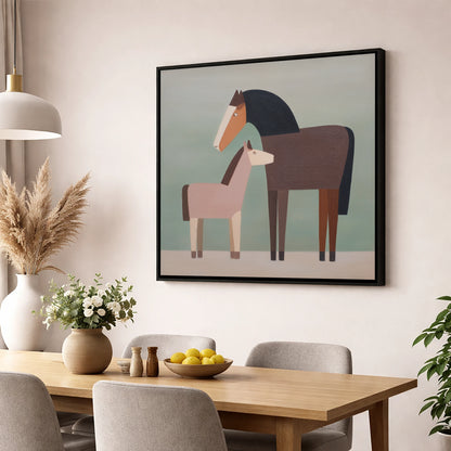 Quiet Companions mare & foal wall art displayed in a dining room