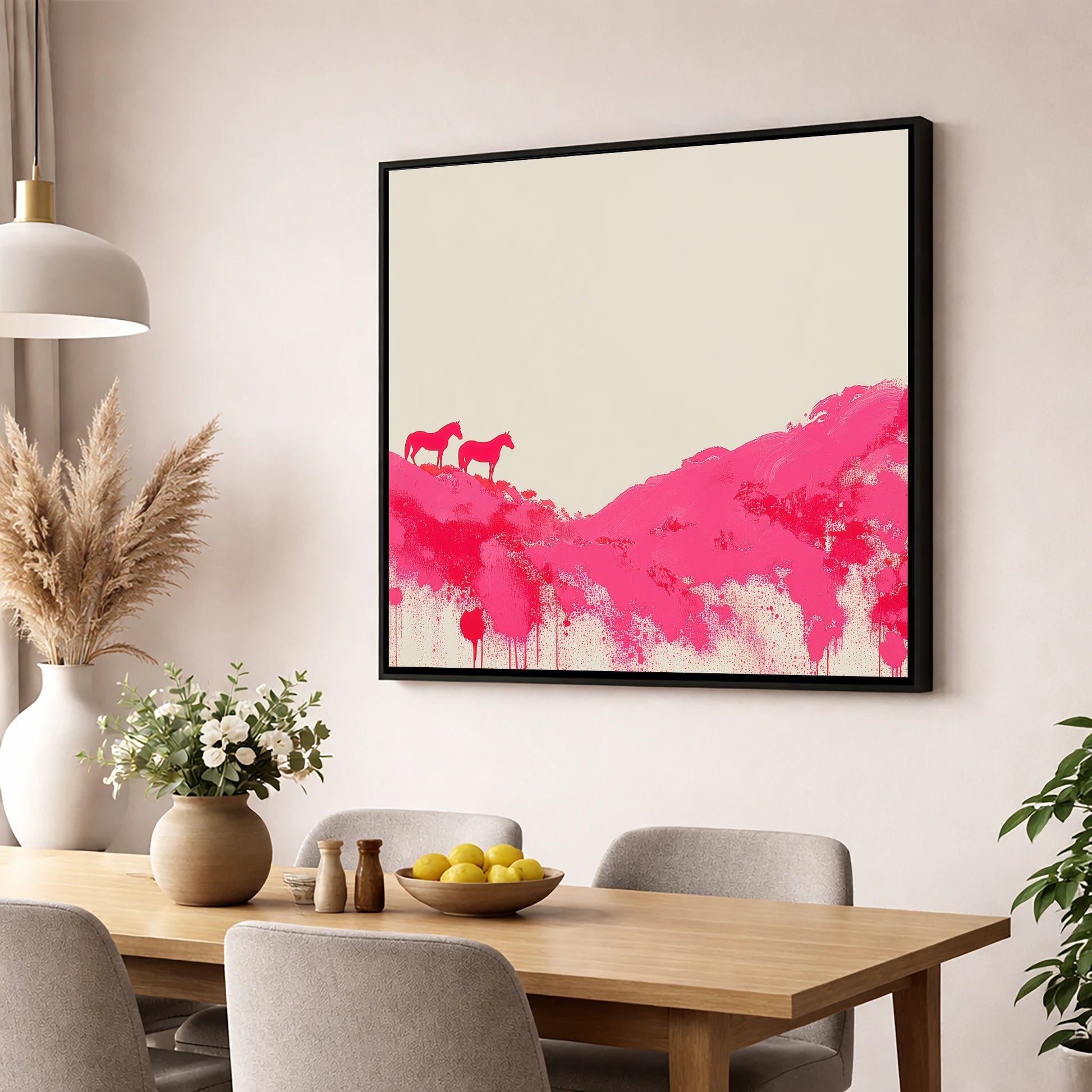 Magenta Ridge horse landscape wall art displayed in a dining room