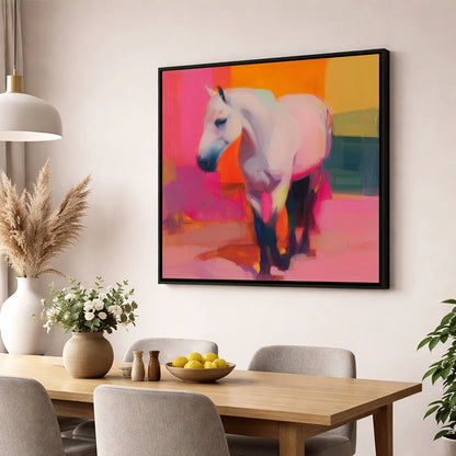 The Vibrant Grey horse breed wall art displayed in a dining room