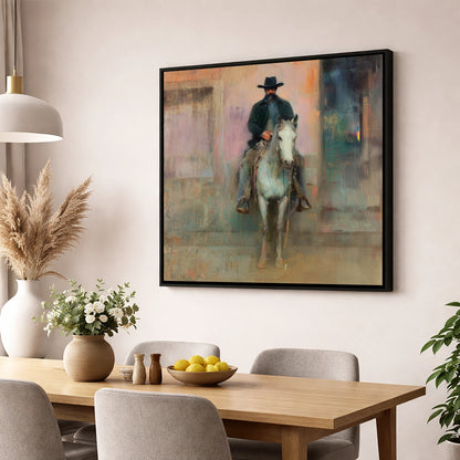 Sentinel of the West western horse wall art displayed in a dining room