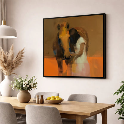 Silent Understanding horse & rider wall art displayed in a dining room