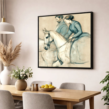 The Shared Journey horse & rider wall art displayed in a dining room