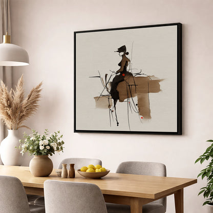 Sepia Ink Rider horse & rider wall art displayed in a dining room