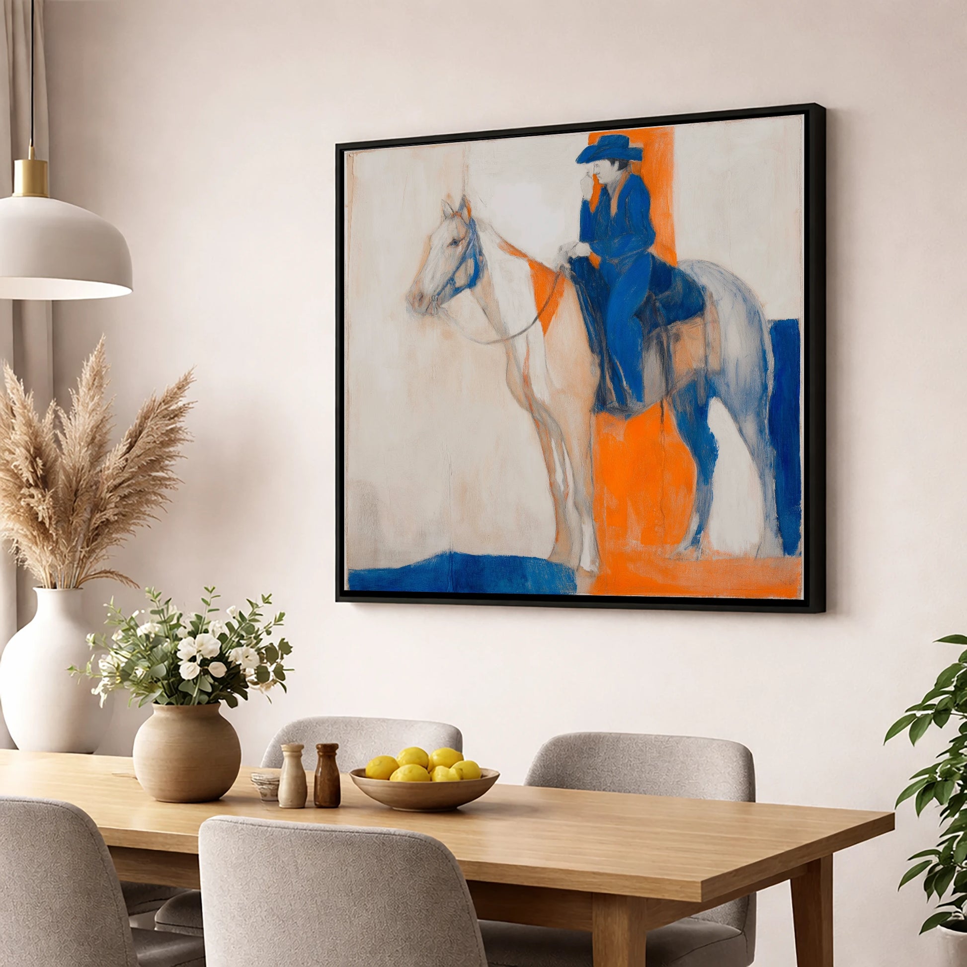 Ultramarine Western Rider western horse wall art displayed in a dining room
