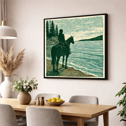 Coastal Solitude beach horse wall art displayed in a dining room