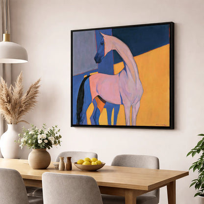 Vibrant Colour Block Horse horse breed wall art displayed in a dining room