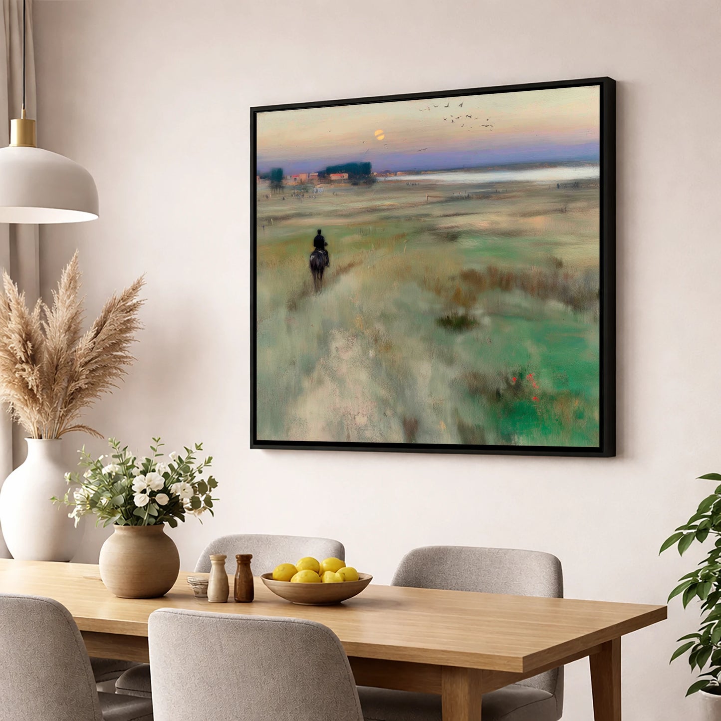 Twilight Hack horse landscape wall art displayed in a dining room