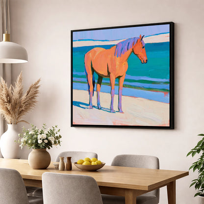 Vivid Coastal Equine horse landscape wall art displayed in a dining room