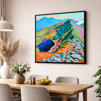 Vibrant Mountain Ridge Landscape horse landscape wall art displayed in a dining room