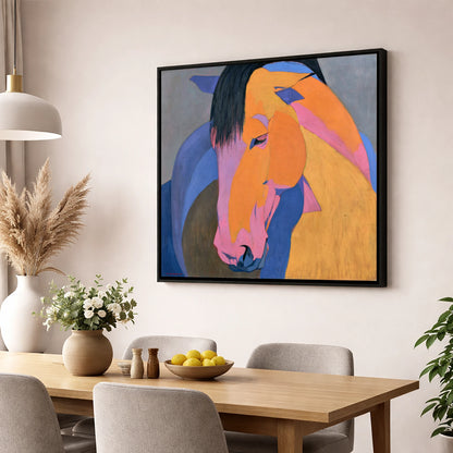 Colourful Painted Horse Portrait horse breed wall art displayed in a dining room