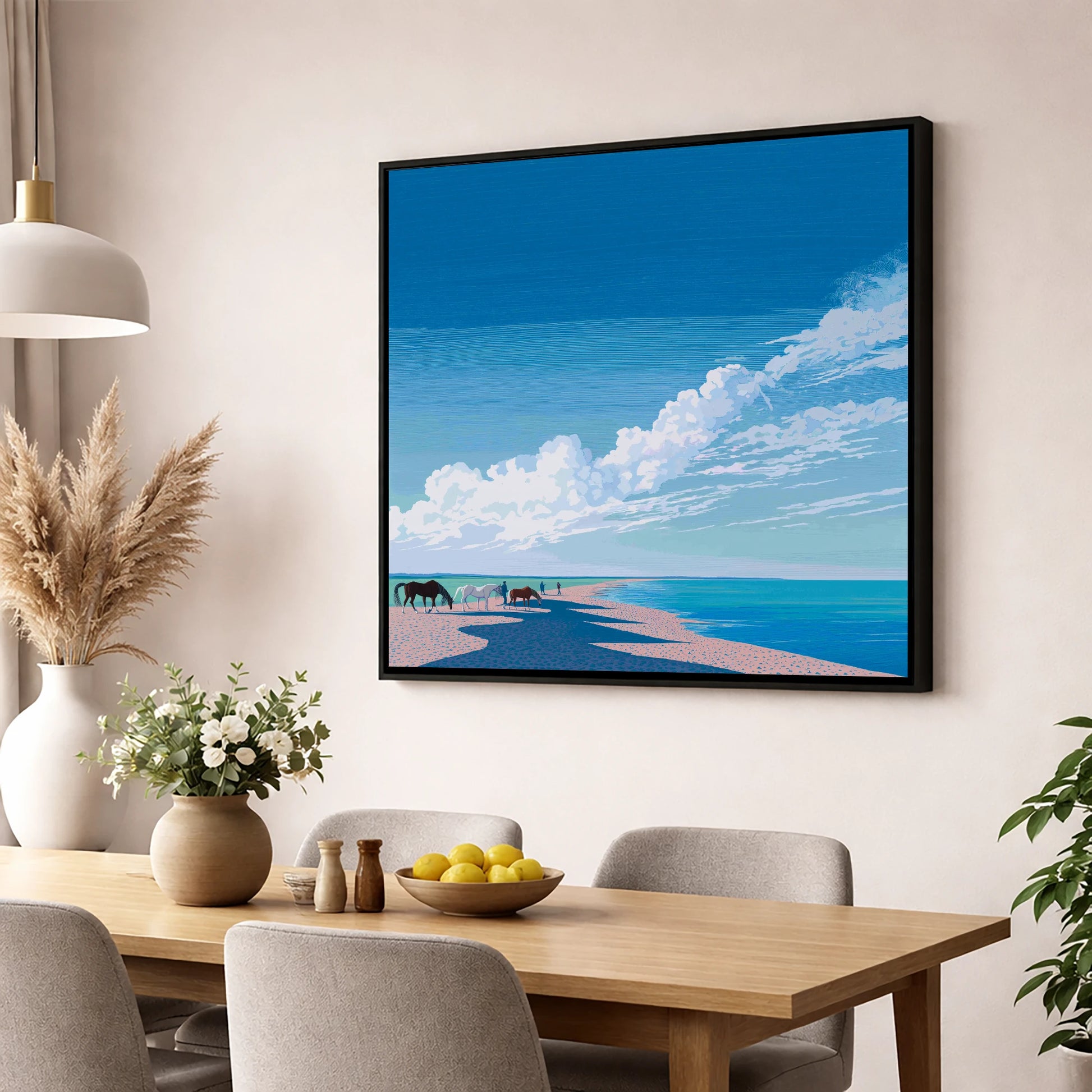 Endless Shoreline Hack horse landscape wall art displayed in a dining room