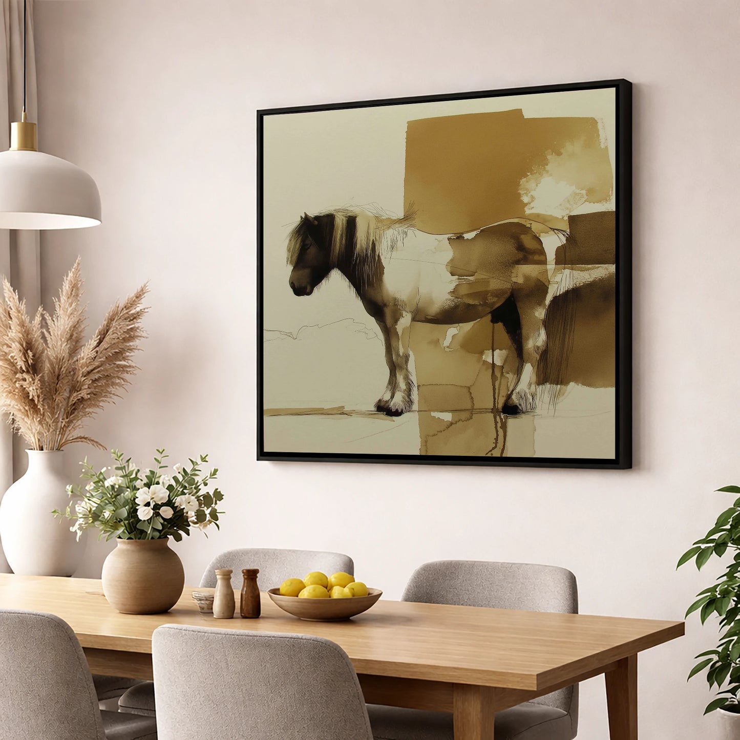 Earthy Cob Profile horse breed wall art displayed in a dining room