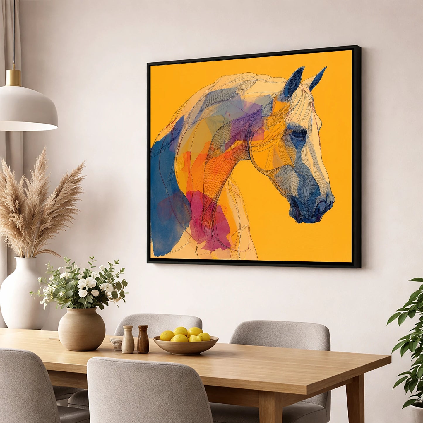 Golden Equine Spirit horse breed wall art displayed in a dining room