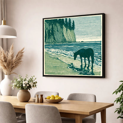 Coastal Waters Retreat horse landscape wall art displayed in a dining room