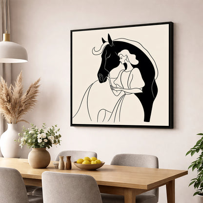 The Unspoken Bond horse & rider wall art displayed in a dining room