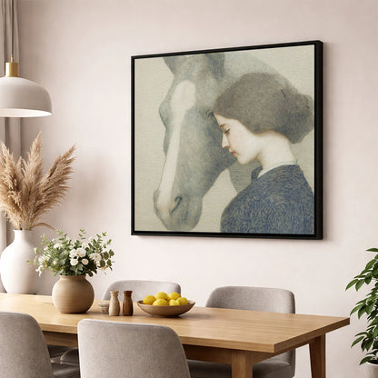 A Silent Understanding horse & rider wall art displayed in a dining room