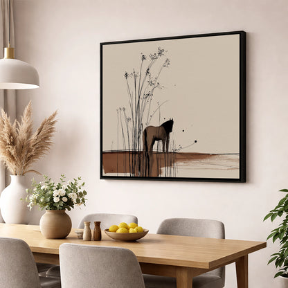 Whispers in the Reeds horse landscape wall art displayed in a dining room